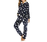 Pyjama Damen Einteiler Jumpsuit Onesie Schlafoveralls mit Kapuze Kuscheliges Schlafanzug Große Größen Langarm Strampler Reißverschluss Teddy Fleece Overall Anzug Flauschig für Frauen (2-Dark Blue, L)