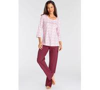 Pyjama, Damen, Gr. 32/34, bunt (pink, rot, gestreift), Single Jersey, Obermaterial: 100% Baumwolle, VIVANCE DREAMS BY LASCANA, gestreift, bequem lang, Rundhals, eingesetzt abgesteppt, Homewear-Sets Py