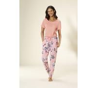 Pyjama, Damen, Gr. 32/34, orange (coral, apricot), Single Jersey, Obermaterial: 100% Baumwolle, VIVANCE DREAMS BY LASCANA, geblümt, Basic, bequem lang, Rundhals, angeschnitten, Homewear-Sets Pyjama, m