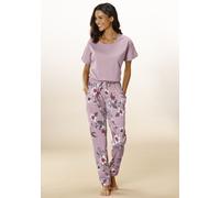 Pyjama, Damen, Gr. 32/34, rosa (altrosa), Single Jersey, Obermaterial: 100% Baumwolle, VIVANCE DREAMS BY LASCANA, geblümt, Basic, bequem lang, Rundhals, angeschnitten, Homewear-Sets Pyjama, mit Blumen