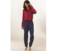 Pyjama, Damen, Gr. 32/34, rot (rot, navy), Single Jersey, Obermaterial: 100% Baumwolle, VIVANCE DREAMS BY LASCANA, bequem lang, Rundhals, Homewear-Sets Pyjama, mit niedlichem Herzen-Sterne-Druck (4589