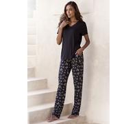 Pyjama, Damen, Gr. 32/34, schwarz (schwarz, schwarz, geblümt), Single Jersey, Obermaterial: 95% Viskose, 5% Elasthan. Spitze: 82% Polyamid, 18% Elasthan, VIVANCE DREAMS BY LASCANA, bedruckt, geblümt, 