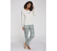 Pyjama, Damen, Gr. 32/34, weiß, grün, gestreift, Single Jersey, Obermaterial: 50% Baumwolle, 50% Viskose. Unterteil: 50% Baumwolle, 50% Viskose, VIVANCE DREAMS BY LASCANA, gestreift, Basic lang, Rundh
