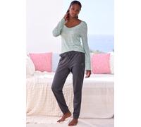 Pyjama, Damen, Gr. 36/38, grün (grün, meliert), Single Jersey, Obermaterial: 90% Viskose, 10% Polyester. Unterteil: 100% Baumwolle, VIVANCE DREAMS BY LASCANA, meliert, Basic, Basic schmal lang, Rundha