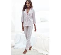 Pyjama, Damen, Gr. 36/38, rosa (hellrosa), Single Jersey, Obermaterial: 50% Baumwolle, 50% Viskose, VIVANCE DREAMS BY LASCANA, unifarben, bequem lang, V-Ausschnitt, eingesetzt, Homewear-Sets Pyjama, m