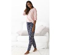 Pyjama, Damen, Gr. 36/38, rosa (rosa, dunkelblau, geblümt), Single Jersey, Obermaterial: 100% Baumwolle, VIVANCE DREAMS BY LASCANA, gemustert, Basic, bequem lang, Rundhals, eingesetzt, Homewear-Sets P