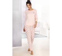 Pyjama, Damen, Gr. 36/38, rosa (rosa, gemustert), Single Jersey, Obermaterial: 100% Baumwolle, VIVANCE DREAMS BY LASCANA, gemustert, Basic lang, Rundhals, Homewear-Sets Pyjama, mit süßem Herzmuster (2