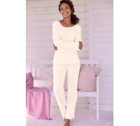 Pyjama VIVANCE DREAMS, Damen, Gr. 36/38, apricot, Jersey, Obermaterial: 100% Baumwolle, bequem hüftlang, Rundhals, eingesetzt Babylock kontrastfarben, Homewear-Sets Pyjama, mit romantischem Ajour Must