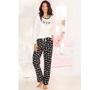 Pyjama, Damen, Gr. 40/42, ecru, schwarz, gemustert, Single Jersey, Obermaterial: 100% Baumwolle. Unterteil: 100% Baumwolle, VIVANCE DREAMS BY LASCANA, Basic lang, Rundhals, Homewear-Sets Pyjama, mit s