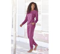 Pyjama VIVANCE DREAMS, Damen, Gr. 40/42, rot (bordeaux, gemustert), Single Jersey, Obermaterial: 60% Baumwolle, 40% Polyester, gemustert, Basic hüftlang, Rundhals, Rippbündchen, Homewear-Sets Pyjama, 