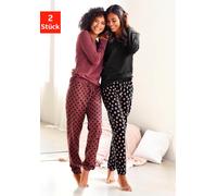 Pyjama, Damen, Gr. 40/42, rot (bordeaux, schwarz), Single Jersey, Obermaterial: 100% Baumwolle, VIVANCE DREAMS BY LASCANA, Basic, Basic lang, Rundhals, eingesetzt, Homewear-Sets Pyjama, mit Sternenmus