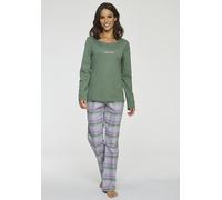Pyjama, Damen, Gr. 42, lila (lila, kariert), Flanell, Obermaterial: 100% Baumwolle. Oberteil: 100% Baumwolle, VIVANCE DREAMS BY LASCANA, kariert, lang, Rundhals, Homewear-Sets Pyjama, aus kuschelig we