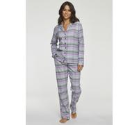 Pyjama VIVANCE DREAMS, Damen, Gr. 42, lila (lila, kariert), Flanell, Obermaterial: 100% Baumwolle, kariert, klassisch lang, V-Ausschnitt, Homewear-Sets Pyjama, aus kuschelig weichem Flanell (64021267-