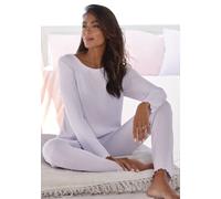 Pyjama, Damen, Gr. 44/46, rosa (lavendel), Rippware, Obermaterial: 92% Modal (TENCEL™), 8% Elasthan, VIVANCE DREAMS BY LASCANA, unifarben, bequem hüftlang, Rundhals, eingesetzt Babylock, Homewear-Sets