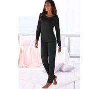 Pyjama, Damen, Gr. 48/50, schwarz, Rippware, Obermaterial: 92% Modal (TENCEL™), 8% Elasthan, VIVANCE DREAMS BY LASCANA, unifarben, bequem hüftlang, Rundhals, eingesetzt Babylock, Homewear-Sets Pyjama,