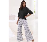 Pyjama, Damen, Gr. 48/50, weiß (weiß paisley), Single Jersey, Obermaterial: 100% Viskose, VIVANCE DREAMS BY LASCANA, Paisley, unifarben, bequem lang, Rundhals, Raglanärmel elastischer Bund, Homewear-S