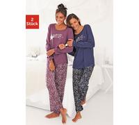 Pyjama, Damen, Gr. 56/58, bunt (bordeaux, marine), Single Jersey, Obermaterial: 100% Baumwolle, VIVANCE DREAMS BY LASCANA, gemustert, lang, Homewear-Sets Pyjama, mit Sternenprint (699156-56) bordeaux,