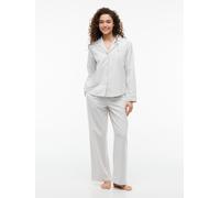 Pyjama "FLANNEL SET", Damen, Gr. XS (34), Flanell, weiß (flannel stripe grau), Flanell, Obermaterial: 100% Baumwolle, TOMMY HILFIGER UNDERWEAR, lang, Homewear-Sets Pyjama (37124454-XS) flannel stripe 