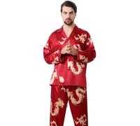 Pyjama für Damen Herren, Partner Pyjama 2er Set für Paare, Pyjamahemd Pyjamahose Herren Damen Set, Chinesischen Drachen Schlafanzug Set, Valentinstag Paare Geschenke für Ihn und Sie