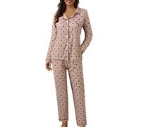 Pyjama für Damen, Sommer, warm, für den Winter, für den Innenbereich, 2023, Nachtwäsche, 2-teilig, bequem, Nachtwäsche, Schlafanzug, Langarm, lange Hose, Baumwolle, Sleepwear, I, 46