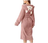 Pyjama für Damen, Winter, langärmlig, Winter, warm, Bademantel, für Paare, Mikrofaser, weich, Jacke, Bademantel, gesteppt, lang, Pyjama, Morgenmantel aus weichem Fleece, mit Kapuze, für Damen, Rosa,