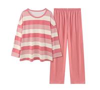 Pyjama für Damen, Winter, warm, für den Winter, für den Innenbereich, 2023, Nachtwäsche, 2-teilig, bequem, Nachtwäsche, Schlafanzug, Langarm, lange Hose, Baumwolle, Sleepwear, rot, 48