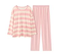 Pyjama für Damen, Winter, warm, für den Winter, für den Innenbereich, 2023, Nachtwäsche, 2-teilig, bequem, Nachtwäsche, Schlafanzug, Langarm, lange Hose, Baumwolle, Sleepwear, Rosa, 38