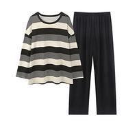 Pyjama für Damen, Winter, warm, für den Winter, für den Innenbereich, 2023, Nachtwäsche, 2-teilig, bequem, Nachtwäsche, Schlafanzug, Langarm, lange Hose, Baumwolle, Sleepwear, Schwarz , 48