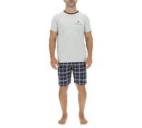 Pyjama für Herren, kurz, Baumwolle, Nachtwäsche, Set aus T-Shirt und Shorts, Grau meliert/Schwarz, L