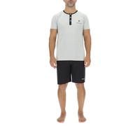 Pyjama für Herren, kurz, Baumwolle, Nachtwäsche, Set aus T-Shirt und Shorts, Grau meliert/Schwarz, XXL