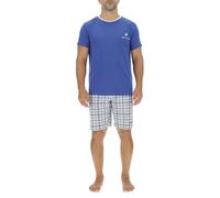 Pyjama für Herren, kurz, Baumwolle, Nachtwäsche, Set aus T-Shirt und Shorts, Königsblau/Hellgrau, L