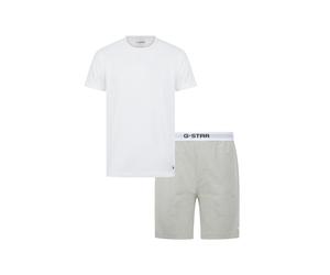 Pyjama G-STAR "SLATE, T-SHIRT & SHORTS", Herren, Gr. XL, hellweiß, grau marl, Jersey, Obermaterial: 95% Baumwolle, 5% Elasthan, unifarben, regular fit normal, Rundhals, abgesteppte Kante, Homewear-Set