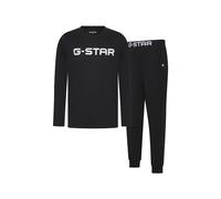 Pyjama G-STAR "STONE, LONG SLEEVE T-SHIRT & CUFFED PANTS SLEEP SET", Herren, Gr. L, schwarz, Jersey, Obermaterial: 95% Baumwolle, 5% Elasthan, unifarben, regular fit lang, Rundhals, Homewear-Sets Pyja
