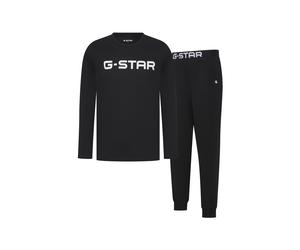 Pyjama G-STAR "STONE, LONG SLEEVE T-SHIRT & CUFFED PANTS SLEEP SET", Herren, Gr. L, schwarz, Jersey, Obermaterial: 95% Baumwolle, 5% Elasthan, unifarben, regular fit lang, Rundhals, Homewear-Sets Pyja