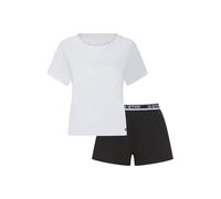 Pyjama G-STAR "SUNSTONE, RELAXED TEE & SLEEP SHORTS SET", Damen, Gr. L, hellweiß, schwarz, Jersey, Obermaterial: 95% Baumwolle, 5% Elasthan, unifarben, kurz, Rundhals, abgesteppte Kante, Homewear-Sets