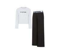 Pyjama G-STAR "TURQUOISE, LONG SLEEVE TEE & LOUNGE JOGGERS SET", Damen, Gr. M, schwarz-weiß (hellweiß, schwarz), Jersey, Obermaterial: 95% Baumwolle, 5% Elasthan, bedruckt, unifarben, bequem lang, Run