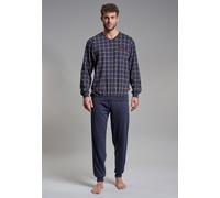 Götzburg Herren Pyjama Bronx Blau kariert Langarm V-Ausschnitt 1er Pack Gr. 50