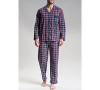 Pyjama GÖTZBURG "Clubhouse", Herren, Gr. 50M, blau (blau, dunkel, karo), Popeline, Obermaterial: 100% Baumwolle, kariert, bequem lang, V-Ausschnitt, ohne Bündchen, Homewear-Sets Pyjama, Langarm, V-Aus