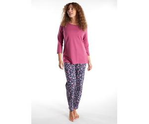 Pyjama GÖTZBURG, Damen, Gr. 48, rot, mittel, allover, Single Jersey, Obermaterial: 100% Baumwolle, bequem lang, Rundhals, gerader Abschluss, Homewear-Sets Pyjama, 3/4 Arm, Rundhalsausschnitt, mit Moti