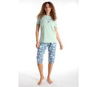 Pyjama GÖTZBURG, Damen, Gr. 50, grün, mittel, allover, Single Jersey, Obermaterial: 100% Baumwolle, bequem 3/4-Länge, Rundhals, gerader Abschluss, Homewear-Sets Pyjama, Kurzarm, 3/4 Hose, Rundhalsauss