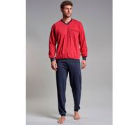 Pyjama GÖTZBURG "Manhattan", Herren, Gr. 50 (M), rot (chili pepper), Single Jersey, Obermaterial: 100% Baumwolle, bedruckt, gemustert, bequem lang, V-Ausschnitt, angesetztes Bündchen, Homewear-Sets Py