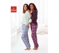Pyjama H.I.S, Damen, Gr. 32/34, bunt (mint, kariert, bordeaux, kariert), Single Jersey, Obermaterial: 100% Baumwolle, kariert, Basic, Basic lang, V-Ausschnitt, abgesteppt, Homewear-Sets Pyjama (691916