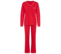 Pyjama H.I.S, Damen, Gr. 52/54, Single Jersey, rot, Single Jersey, Obermaterial: 60% Baumwolle, 40% Polyester, unifarben, bequem hüftlang, V-Ausschnitt, eingesetzt paspeliert kontrastfarben, Homewear-