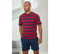 Pyjama H.I.S, Herren, Gr. 44/46 (S), bunt (rot, navy, gestreift, navy), Jersey, Obermaterial: 100% Baumwolle, gestreift, Basic, bequem kurz, Rundhals, abgesteppte Kante, Homewear-Sets Pyjama, Schlafan