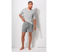 Pyjama H.I.S, Herren, Gr. 48/50 (M), grau (grau, cream), Jersey, Obermaterial: 60% Baumwolle, 40% Polyester, gestreift, Basic, bequem kurz, Rundhals, Kurzarm abgesteppte Kante, Homewear-Sets, Schlafan
