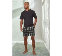 Pyjama H.I.S, Herren, Gr. 52/54, grau (grau, grün), Jersey, Obermaterial: 100% Baumwolle. Unterteil: 100% Baumwolle, kariert, Basic, bequem kurz, Rundhals, abgesteppte Kante, Homewear-Sets Pyjama, Sch