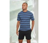 Pyjama H.I.S, Herren, Gr. 52/54 (L), blau (blau, meliert, gestreift, schwarz), Jersey, Obermaterial: 100% Baumwolle, gestreift, Basic, bequem kurz, Rundhals, abgesteppte Kante, Homewear-Sets Pyjama, S