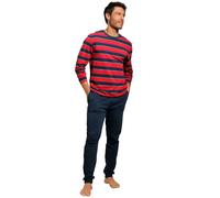 Pyjama H.I.S, Herren, Gr. 60/62 (XXL), bunt (rot, navy, gestreift, navy), Jersey, Obermaterial: 100% Baumwolle, gestreift, Basic, bequem lang, Rundhals, abgesteppte Kante, Homewear-Sets Pyjama, Schlaf