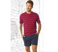Pyjama H.I.S, Herren, Gr. 60/62 (XXL), rot (rot, navy), Single Jersey, Obermaterial: 60% Baumwolle, 40% Polyester, gestreift, Basic, bequem kurz, Rundhals, abgesteppte Kante, Homewear-Sets Pyjama, Sch