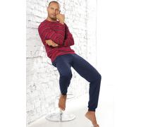 Pyjama H.I.S, Herren, Gr. 60/62 (XXL), rot (rot, navy), Single Jersey, Obermaterial: 60% Baumwolle, 40% Polyester, gestreift, Basic, bequem, Rundhals, Homewear-Sets Pyjama, Schlafanzug mit garngefärbt